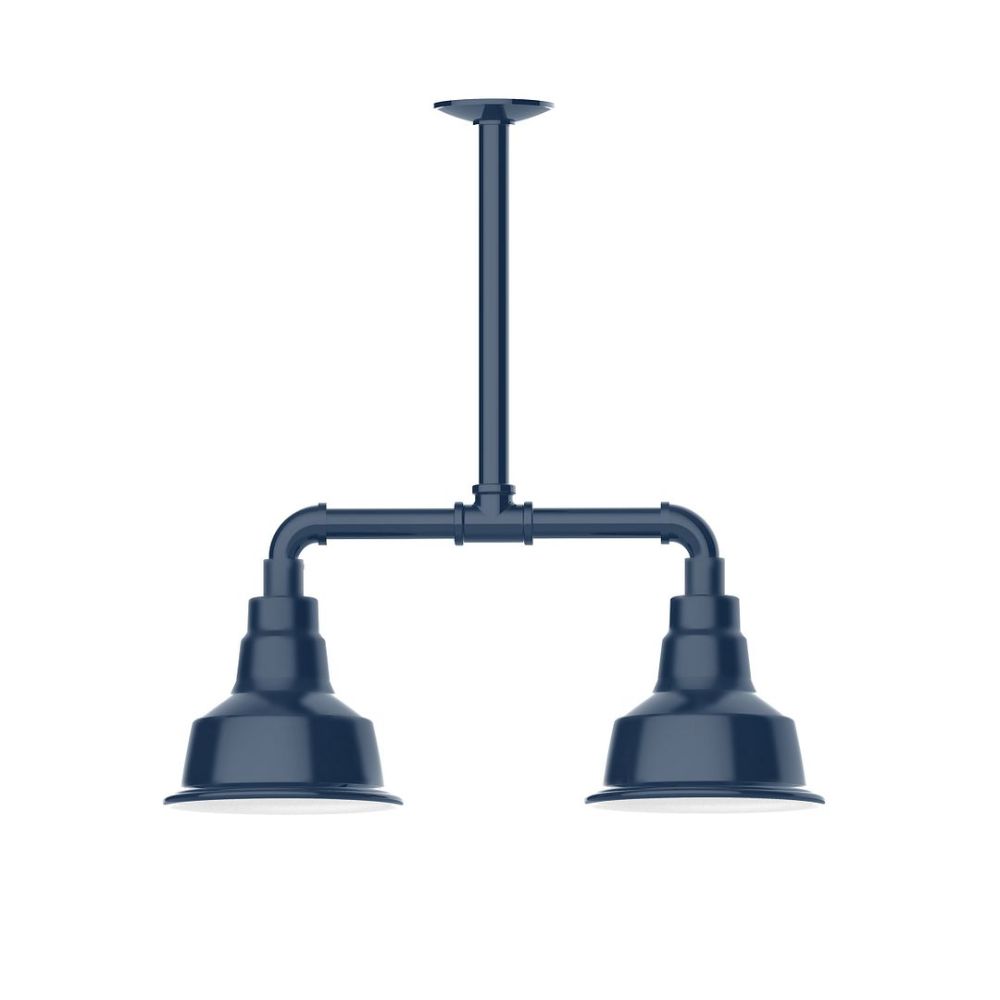 Montclair Lightworks MSB180-50-T24-L10 8" Warehouse shade, 2-light LED Stem Hung Pendant, Navy